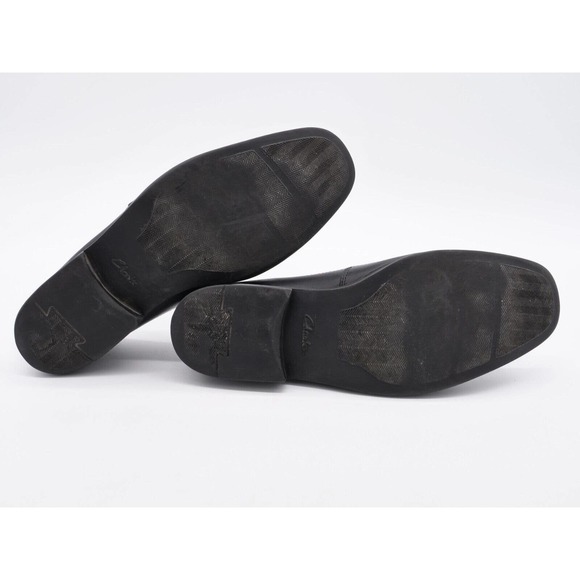 Clarks Shoes Mens 10.5 Black Leather Loafers Apron Toe Slip On Comfort Cushioned - Picture 10 of 10